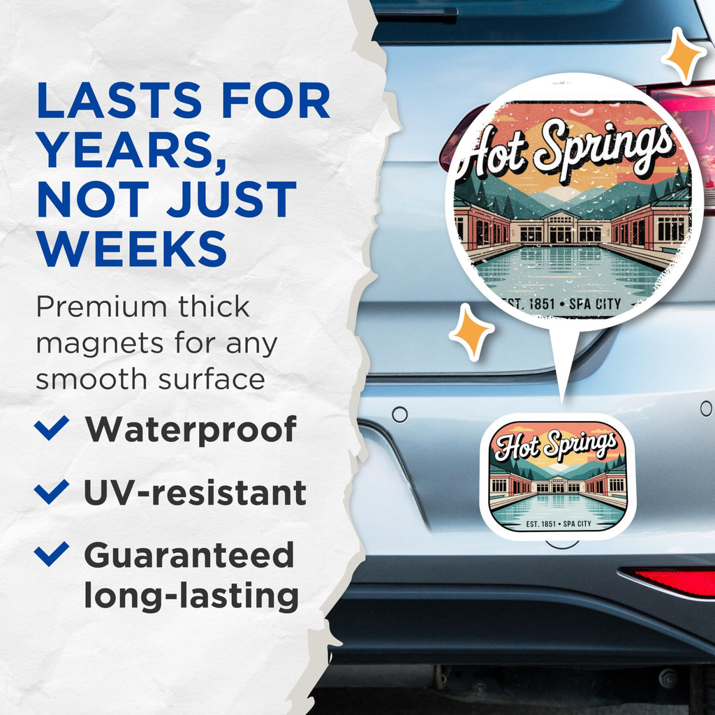 (2 Pack) Hot Springs Magnets - Spa City Souvenir - Arkansas Travel Memorabilia - 5 Inches On Longest Side - Thick Durable Magnet - Made in USA - MAG19325