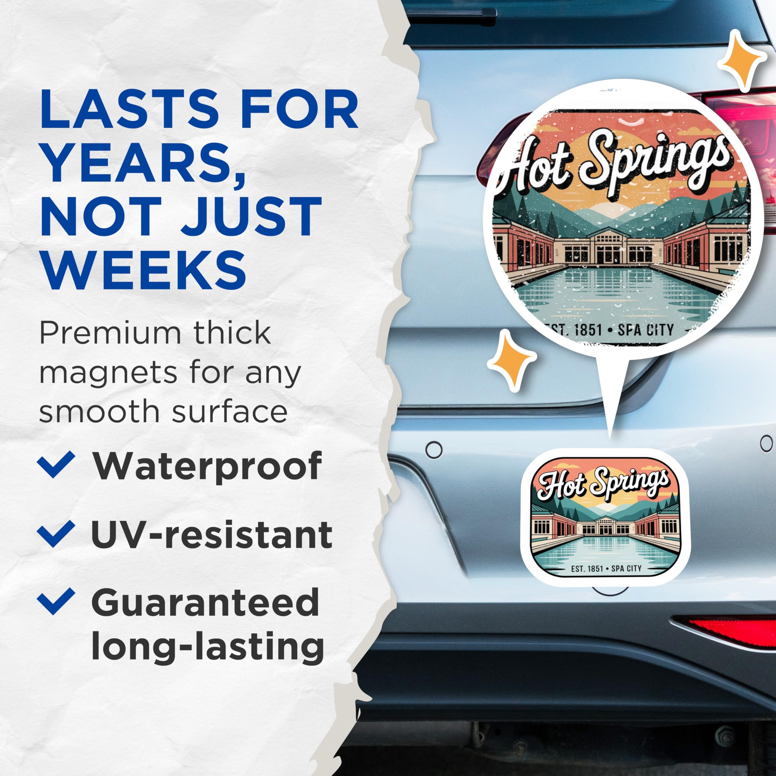 (2 Pack) Hot Springs Magnets - Spa City Souvenir - Arkansas Travel Memorabilia - 5 Inches On Longest Side - Thick Durable Magnet - Made in USA - MAG19325