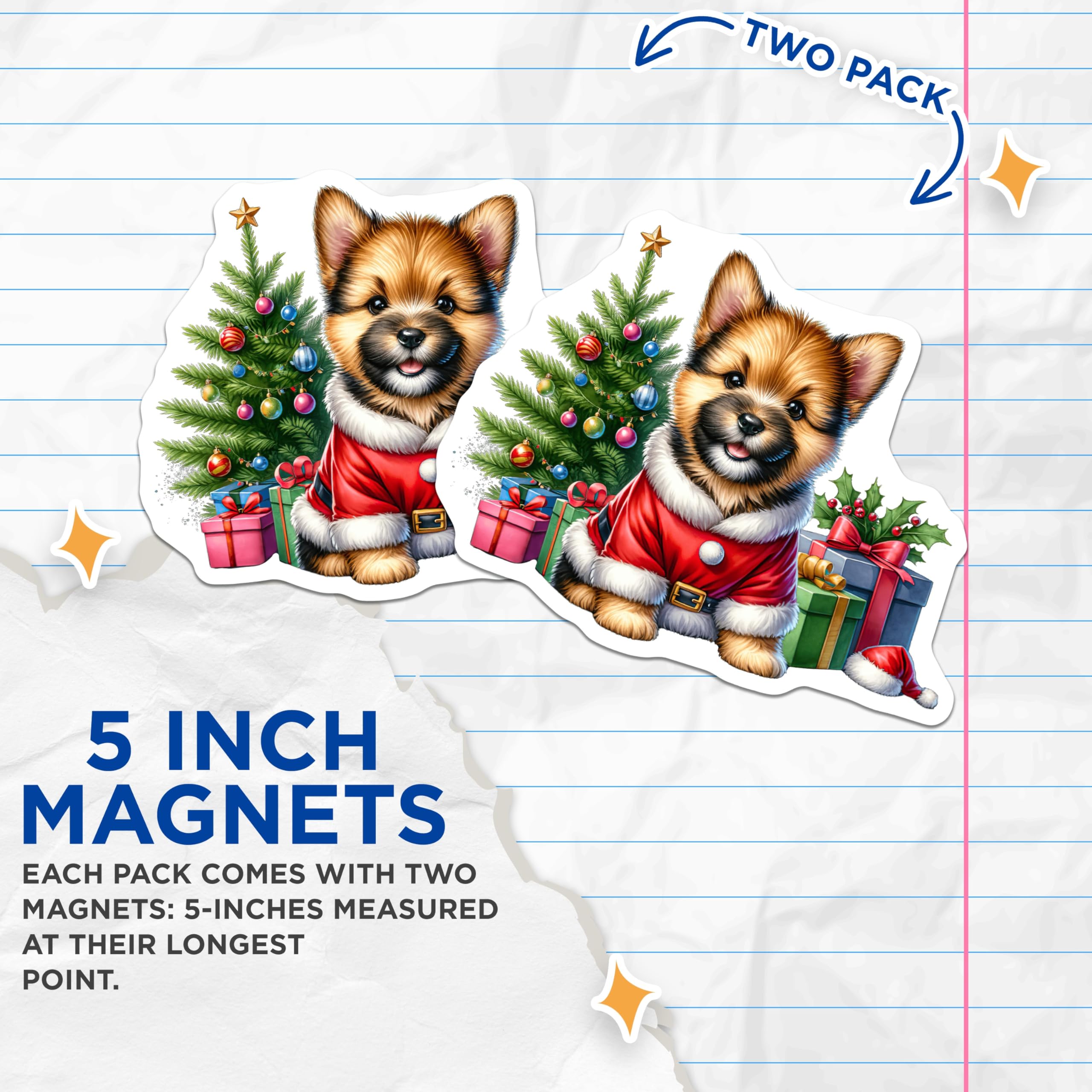 (2 Pack) Christmas Puppy Magnets - Santa Dog Holiday Decor - Pet Lover Refrigerator Magnets - 5 Inches On Longest Side - Thick Durable Magnet - Made in USA - MAG25071