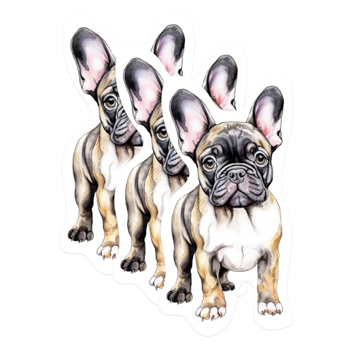 (3 Pack) French Bulldog Decals - Dog Breed Stickers - Cute Puppy Art - 3 Inches On Longest Side - Easy Peel & Apply - Made in USA - 3MCS1062