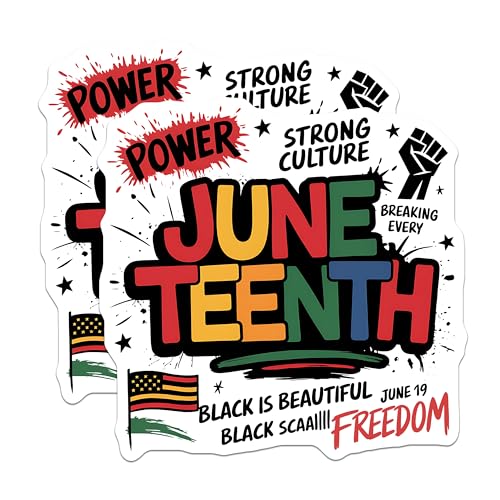 (2 Pack) Juneteenth Stickers - Freedom Celebration Stickers - Black Culture Celebration Stickers - 5" On Longest Side - Sticks to Smooth Flat Surfaces - Made in USA - BMCS3889