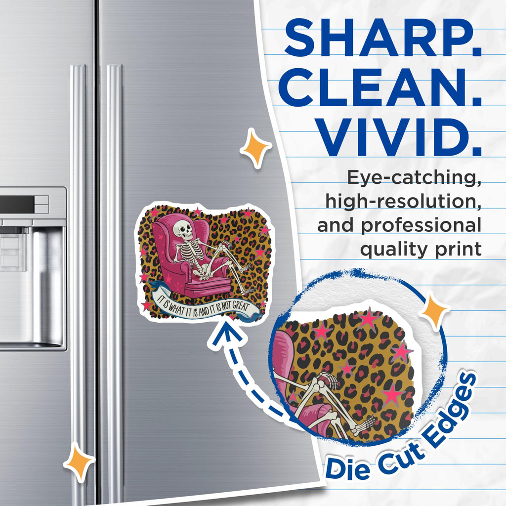 (2 Pack) Skeleton Magnets - Sarcastic Lounging Quote - Leopard Print Decor - 5 Inches On Longest Side - Thick Durable Magnet - Made in USA - MAG22799
