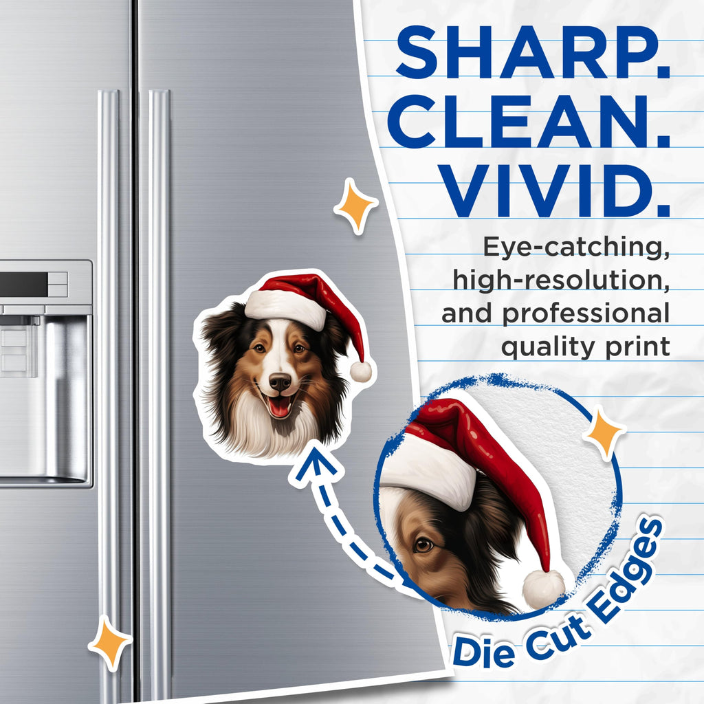 (2 Pack) Christmas Dog Magnets - Santa Hat Pet Decor - Holiday Fridge Art - 5 Inches On Longest Side - Thick Durable Magnet - Made in USA - MAG28718