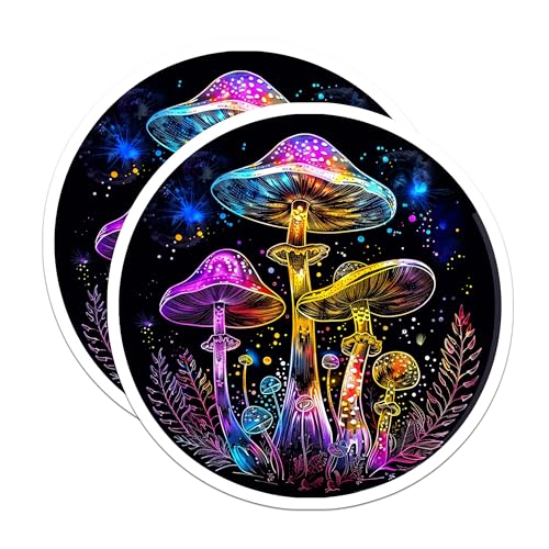 (2 Pack) Psychedelic Mushroom Stickers - Trippy Art Stickers - Colorful Mushroom Decals - Mushroom Lover Gift - 5" On Longest Side - Sticks to Smooth Flat Surfaces - Made in USA - BMCS6819