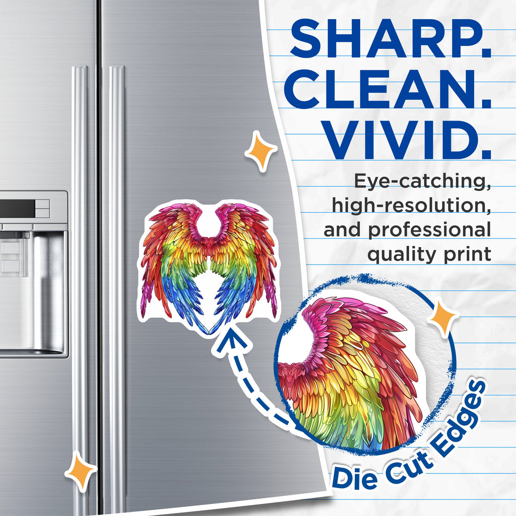 (2 Pack) Rainbow Wings Magnets - LGBTQ Pride Decor - Fantasy Art Aesthetic Fridge Magnets - 5 Inches On Longest Side - Thick Durable Magnet - Made in USA - MAG36791