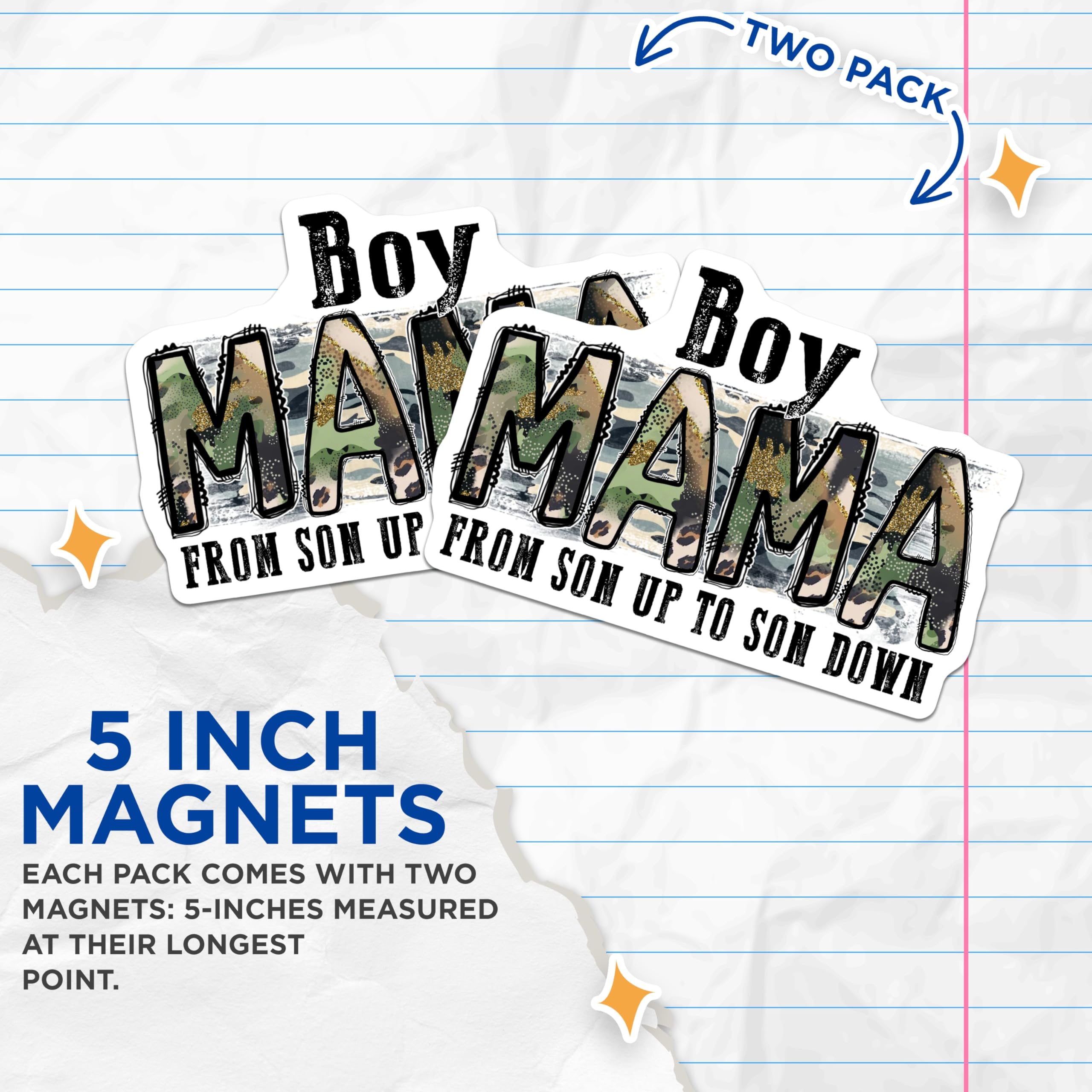 (2 Pack) Boy Mama Magnets - Camo Mom Life - Son Up Son Down Mother's Day - 5 Inches On Longest Side - Thick Durable Magnet - Made in USA - MAG25209