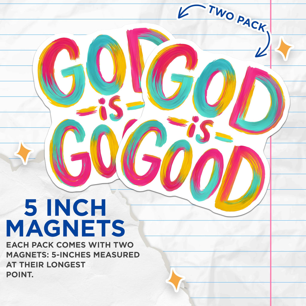 (2 Pack) God is Good Magnets - Inspirational Christian Refrigerator Decor - Vibrant Faith Statement - 5 Inches On Longest Side - Thick Durable Magnet - Made in USA - MAG28966
