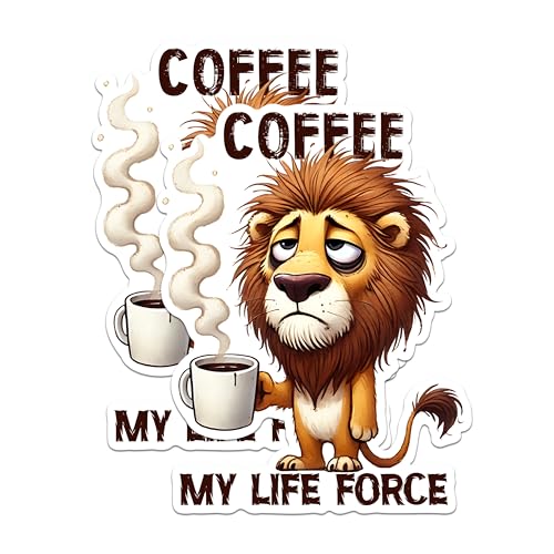(2 Pack) Coffee My Life Force Magnet - Funny Lion Coffee Lover Magnet - Cute Animal Magnet for Office Fridge- 5" On Longest Side - for Fridges, Toolboxes, Cars - Made in USA - MAG2777