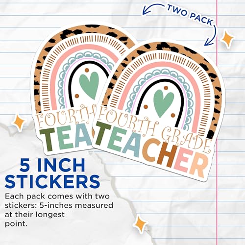 (2 Pack) Fourth Grade Teacher Stickers - 5" On Longest Side - Sticks to Smooth Flat Surfaces - Made in USA - BMCS8800 - BMCS8800