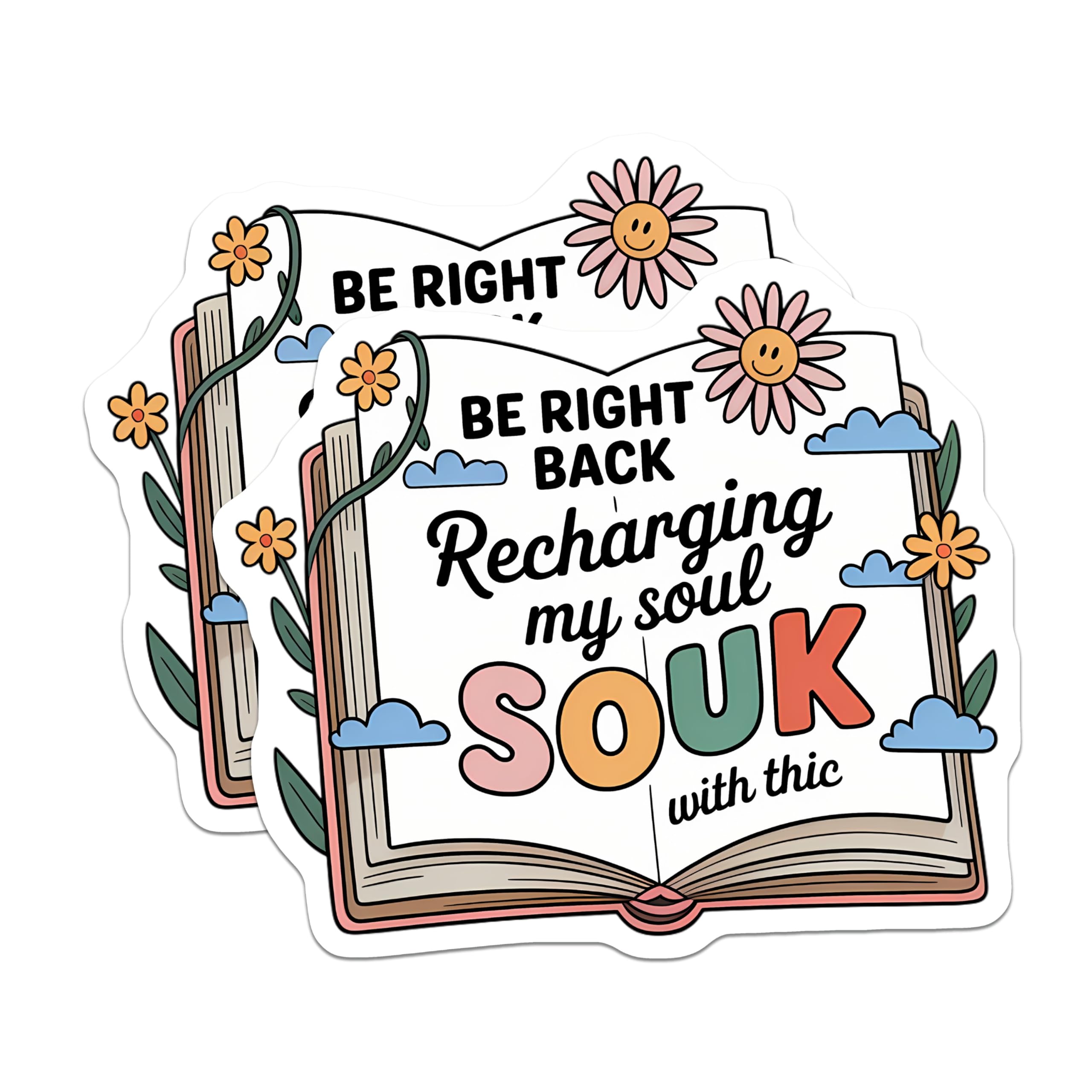 (2 Pack) Souk Recharging Soul Magnets - Whimsical Book Art - Aesthetic Fridge Decor - 5 Inches On Longest Side - Thick Durable Magnet - Made in USA - MAG21787