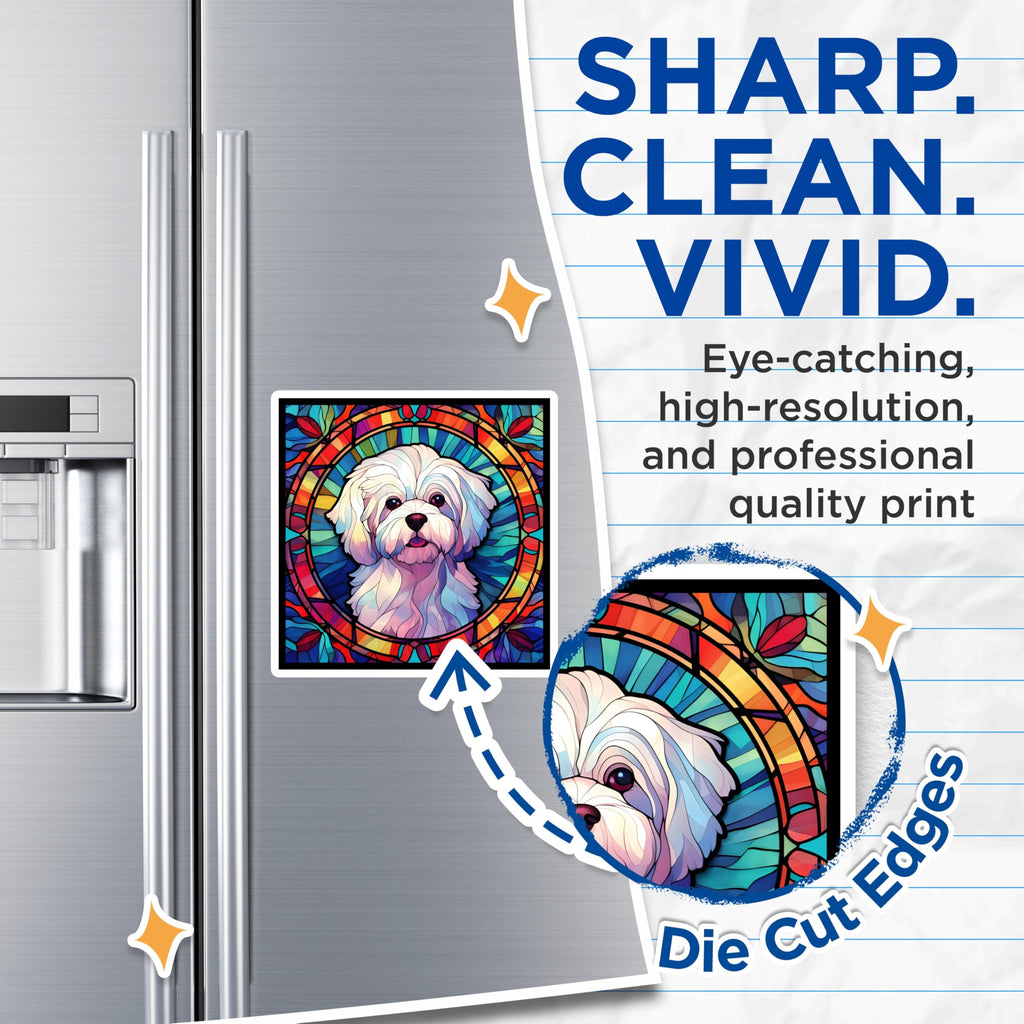 (2 Pack) Maltese Dog Magnets - Stained Glass Pup Decor - Fridge Refrigerator Magnets - 5" On Longest Side - Premium Magnet - for Cars, Refrigerators, Toolboxes, Lockers - Made in USA - MAG16383
