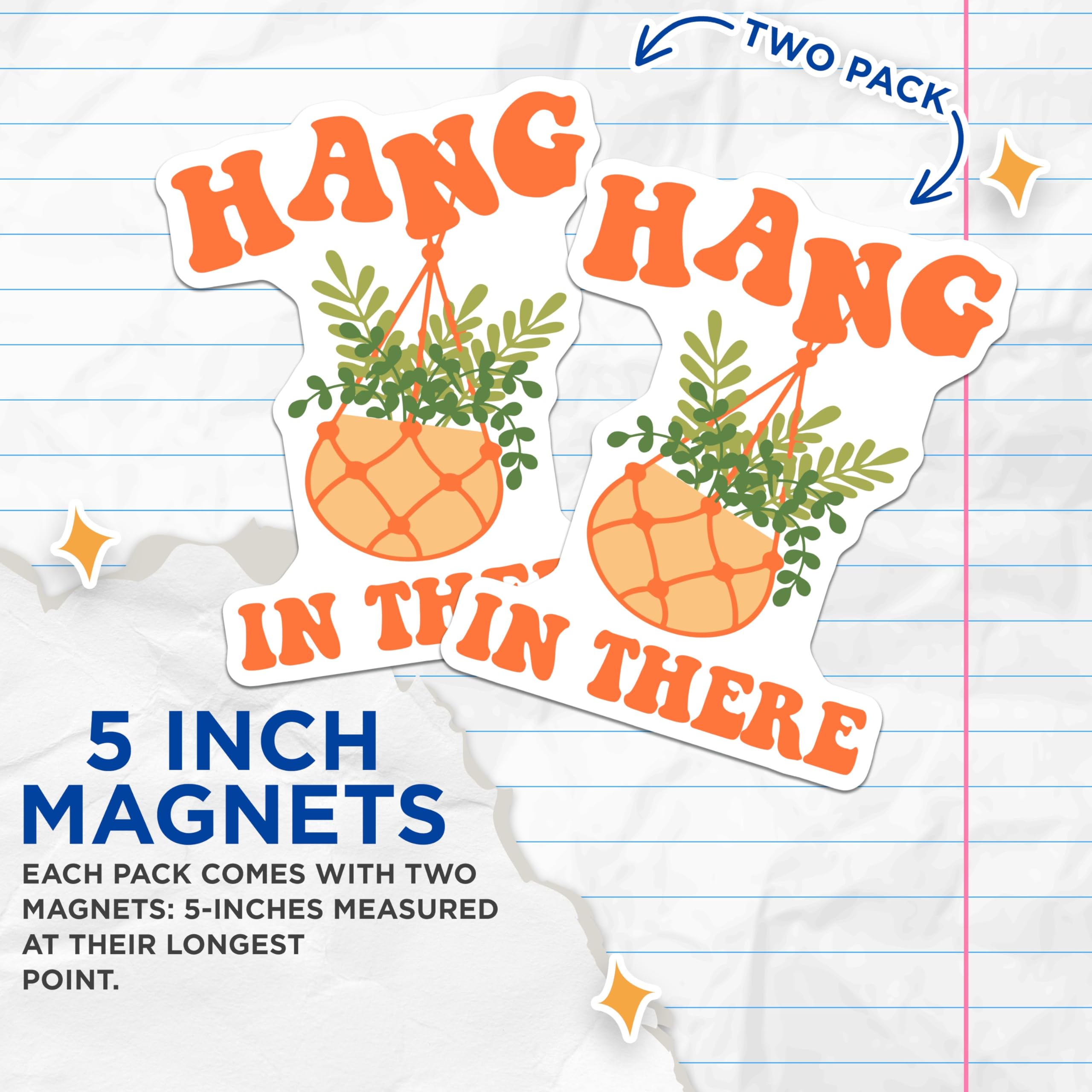 (2 Pack) Hang in There Magnets - Retro Plant Vibes - Encouragement Magnets - 5" On Longest Side - Premium Magnet - for Cars, Refrigerators, Toolboxes, Lockers - Made in USA - MAG17744