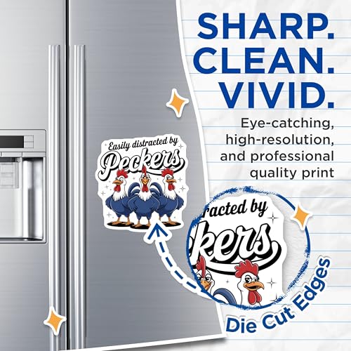 (2 Pack) Easily Distracted by Peckers Magnets - Funny Rooster Design - Farm Animal Humor - Fridge Decoration - Kitchen Fun - 5" On Longest Side - for Cars, Fridges, Toolboxes - Made in USA - MAG6680