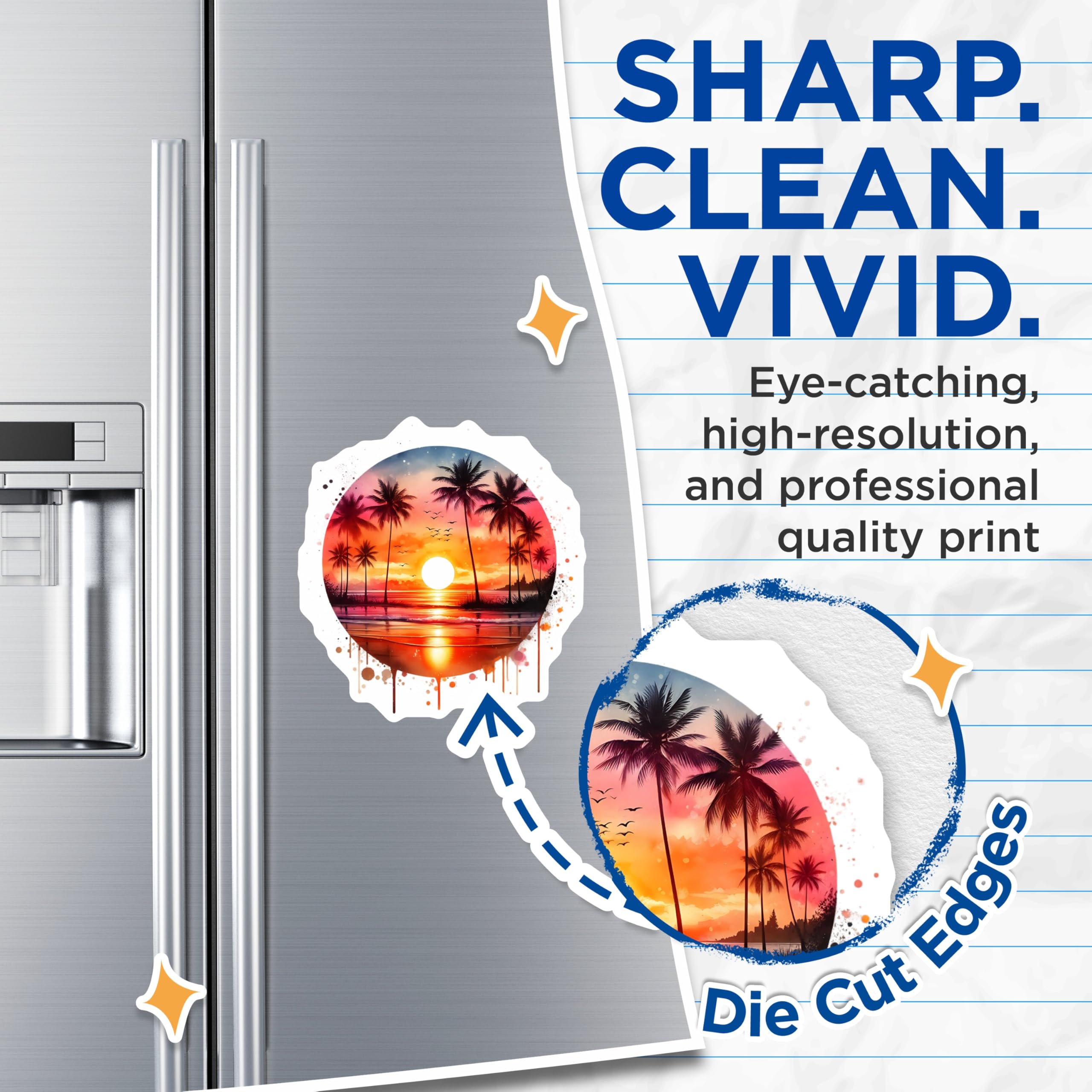 (2 Pack) Sunset Beach Magnets - Palm Tree Scene Fridge Magnets - Ocean View Home Decor - 5" On Longest Side - Premium Magnet - for Cars, Refrigerators, Toolboxes, Lockers - Made in USA - MAG15710