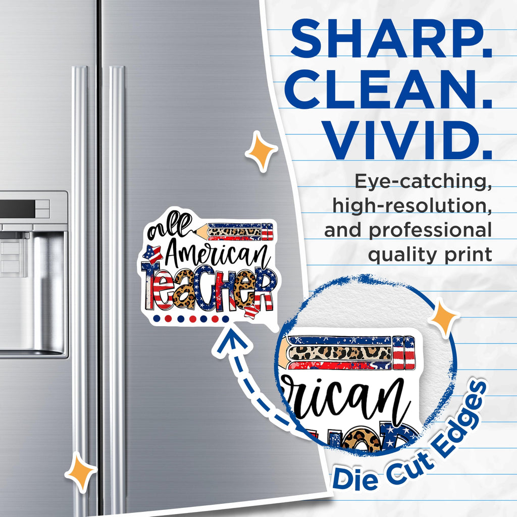 (2 Pack) All American Teacher Magnets - Patriotic Leopard Print School Decor - Educator Appreciation Present - 5 Inches On Longest Side - Thick Durable Magnet - Made in USA - MAG28361
