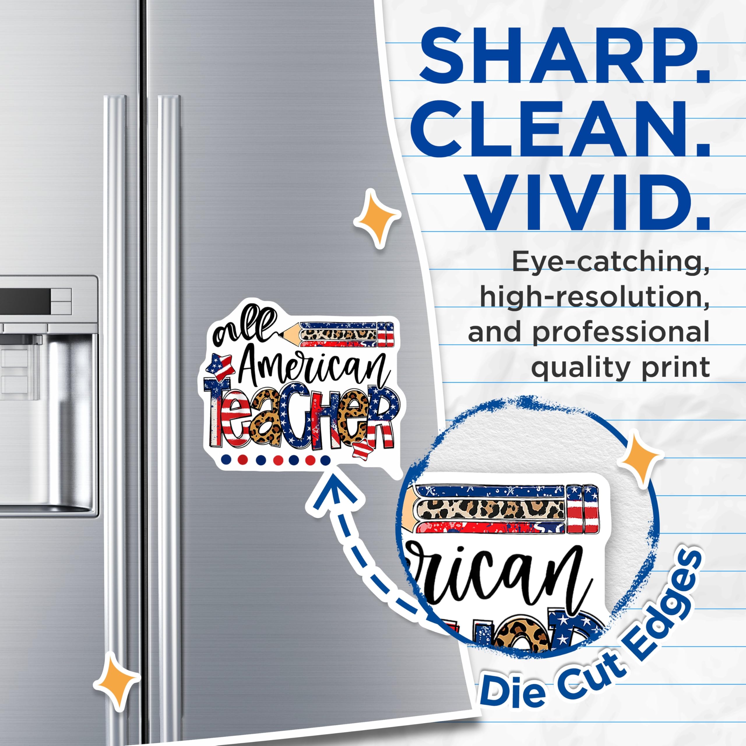 (2 Pack) All American Teacher Magnets - Patriotic Leopard Print School Decor - Educator Appreciation Present - 5 Inches On Longest Side - Thick Durable Magnet - Made in USA - MAG28361