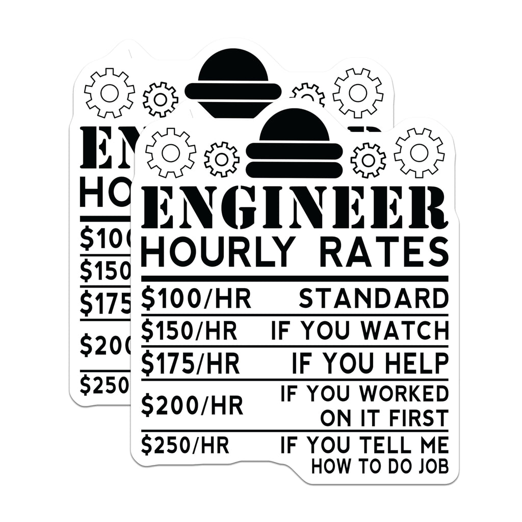 (2 Pack) Engineer Hourly Rates Magnets - Funny STEM Gift - Engineering Humor Decor - 5 Inches On Longest Side - Thick Durable Magnet - Made in USA - MAG20944