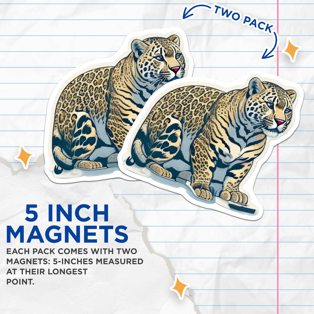 (2 Pack) Leopard Jaguar Magnets - Exotic Wild Cat Decor - Spotted Animal Print Art - 5 Inches On Longest Side - Thick Durable Magnet - Made in USA - MAG21958