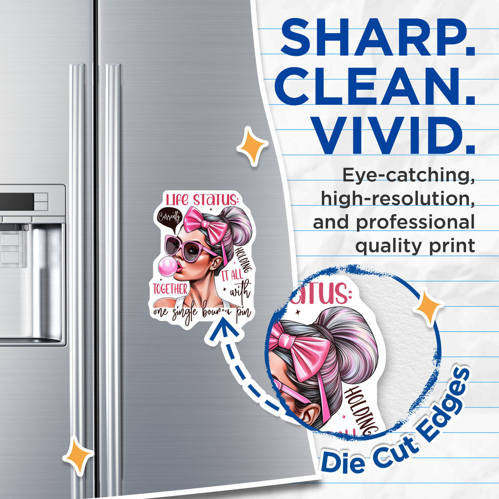 (2 Pack) Life Status Holding It Together Magnets - Funny Relatable Woman - Sarcastic Mom Life - Pink Bubblegum Girl Decor - 5 Inches On Longest Side - Thick Durable Magnet - Made in USA - MAG39542