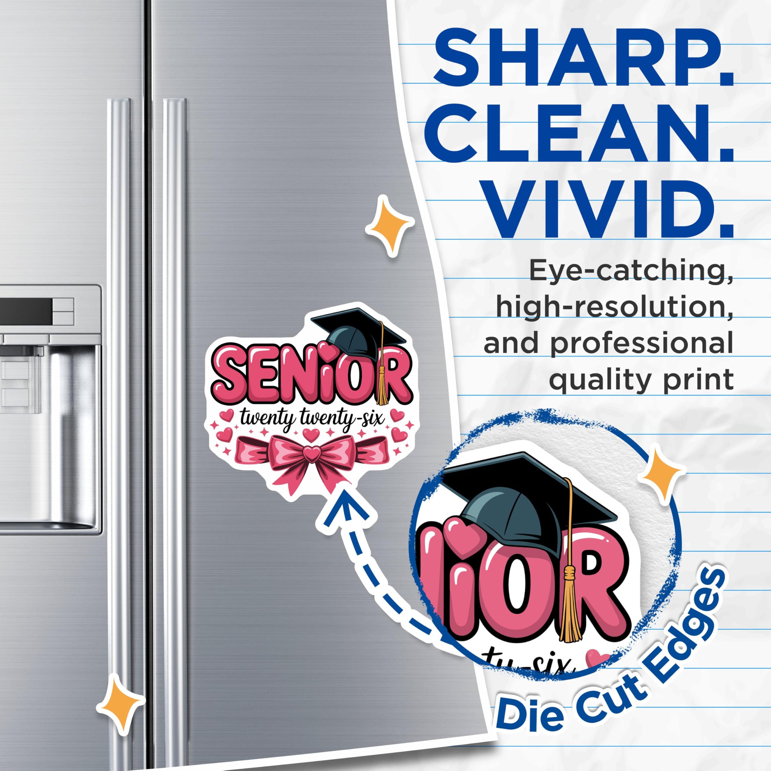 (2 Pack) Senior 2026 Class Magnets - Graduation Year Souvenir - Collegiate Celebration Decor - 5 Inches On Longest Side - Thick Durable Magnet - Made in USA - MAG20884