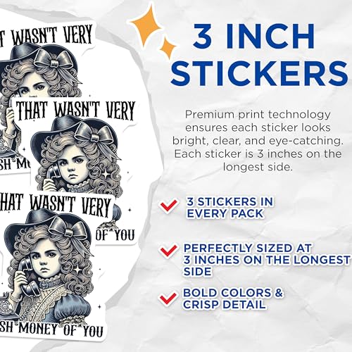 (3 Pack) Sarcastic Decals - Retro Girl - Funny Saying- 3 Inches On Longest Side - Easy Peel & Apply - Made in USA - 3MCS5473