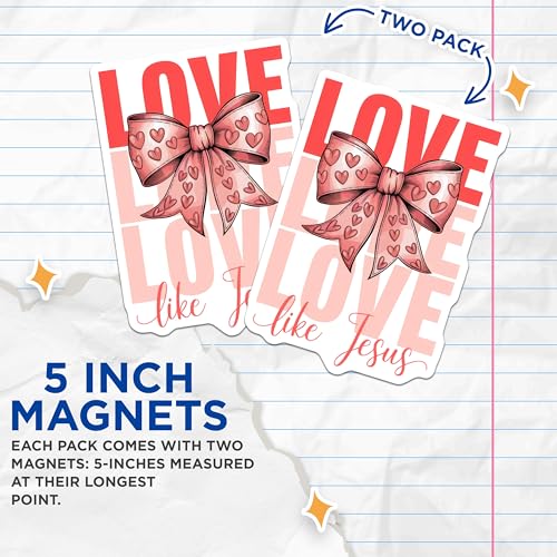 (2 Pack) Love Like Jesus Magnets Magnets - Christian Inspirational - Heart Bow Design - 5" On Longest Side - Made in USA - Sticks to Refrigerators & Metal Surfaces - MAG8953