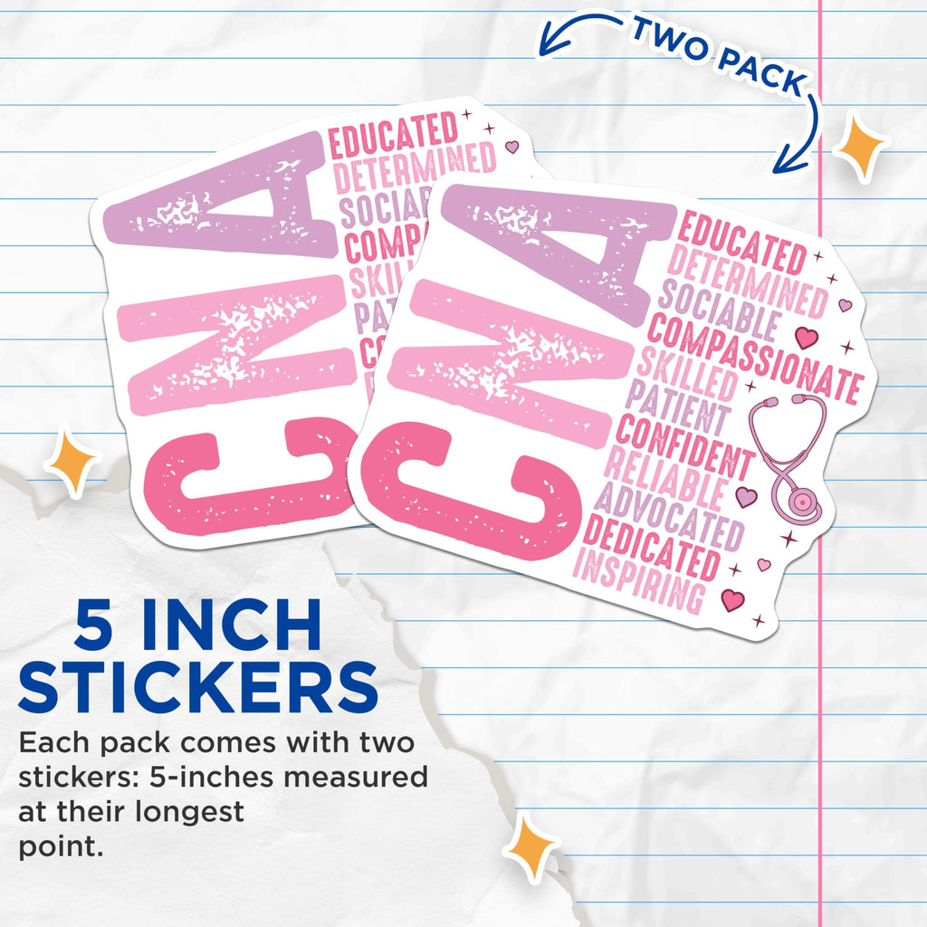 (2 Pack) Educated Dedicated Nurse Stickers - Nurse Appreciation - Inspirational Nursing Quotes - 5" On Longest Side - Sticks to Smooth Flat Surfaces - Made in USA - BMCS9147