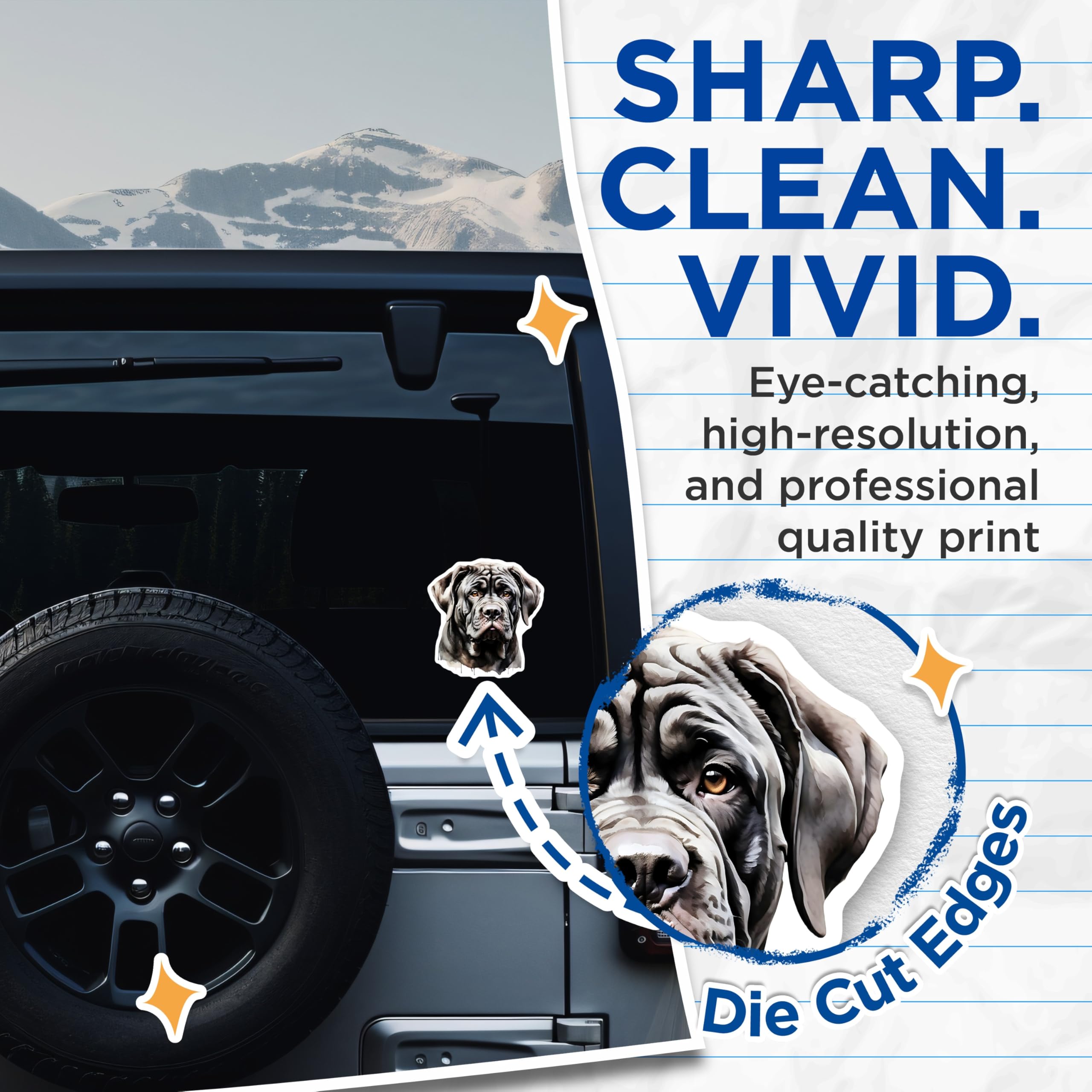 (2 Pack) Mastiff Dog Stickers - Neapolitan Mastiff - Wrinkled Dog Breed Stickers - 5" On Longest Side - Sticks to Smooth Flat Surfaces - Made in USA - BMCS15144
