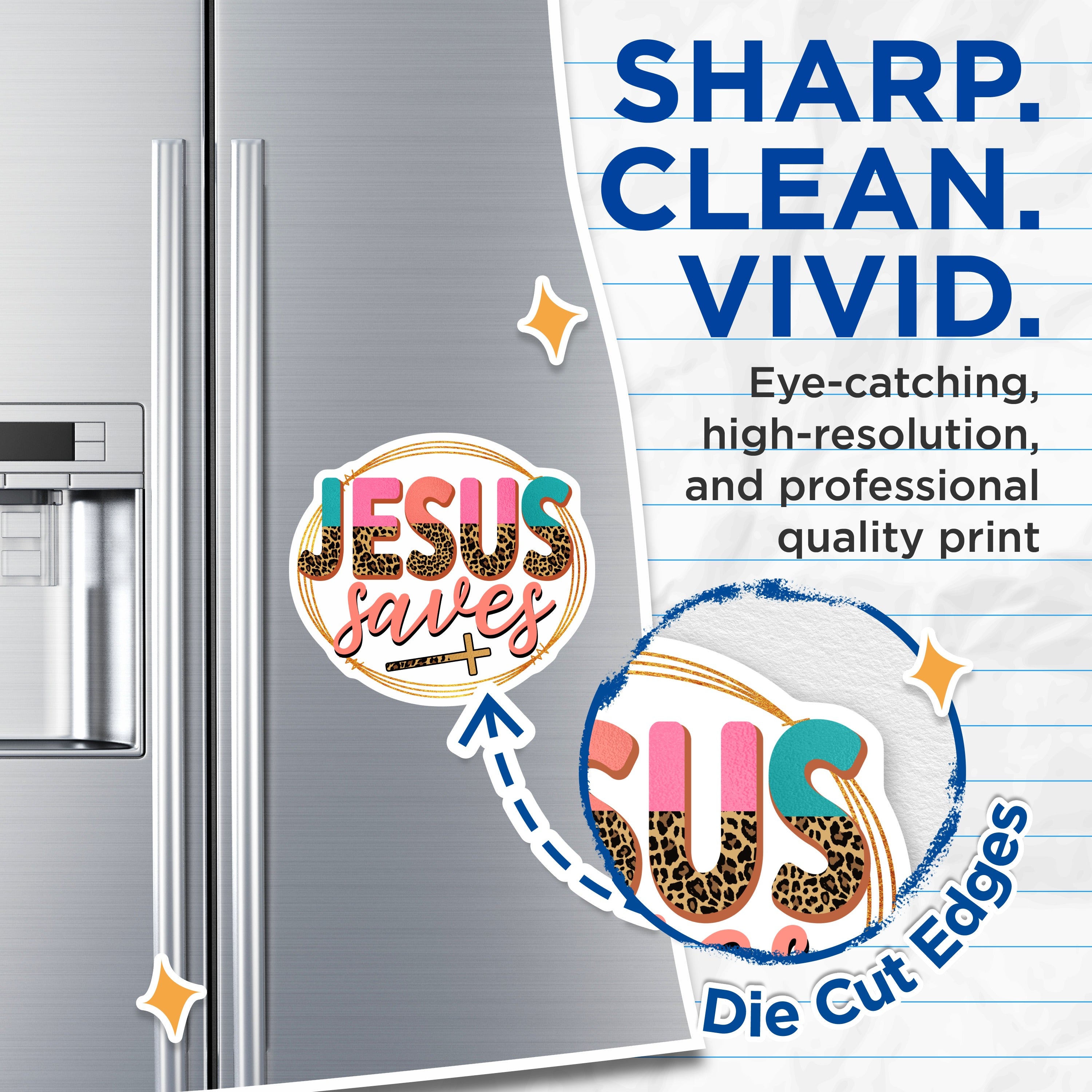 (2 Pack) Jesus Saves Magnets - Leopard Print Christian - Faith Based Refrigerator Decor - 5 Inches On Longest Side - Thick Durable Magnet - Made in USA - MAG37449