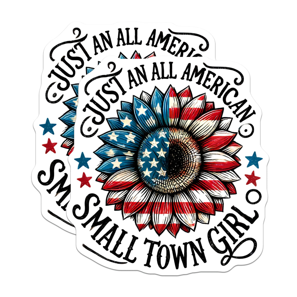 (2 Pack) Just an All American Small Town Girl Magnets - Patriotic Sunflower - Independence Day - 5" On Longest Side - for Cars, Fridges, Toolboxes - Made in USA - MAG7869