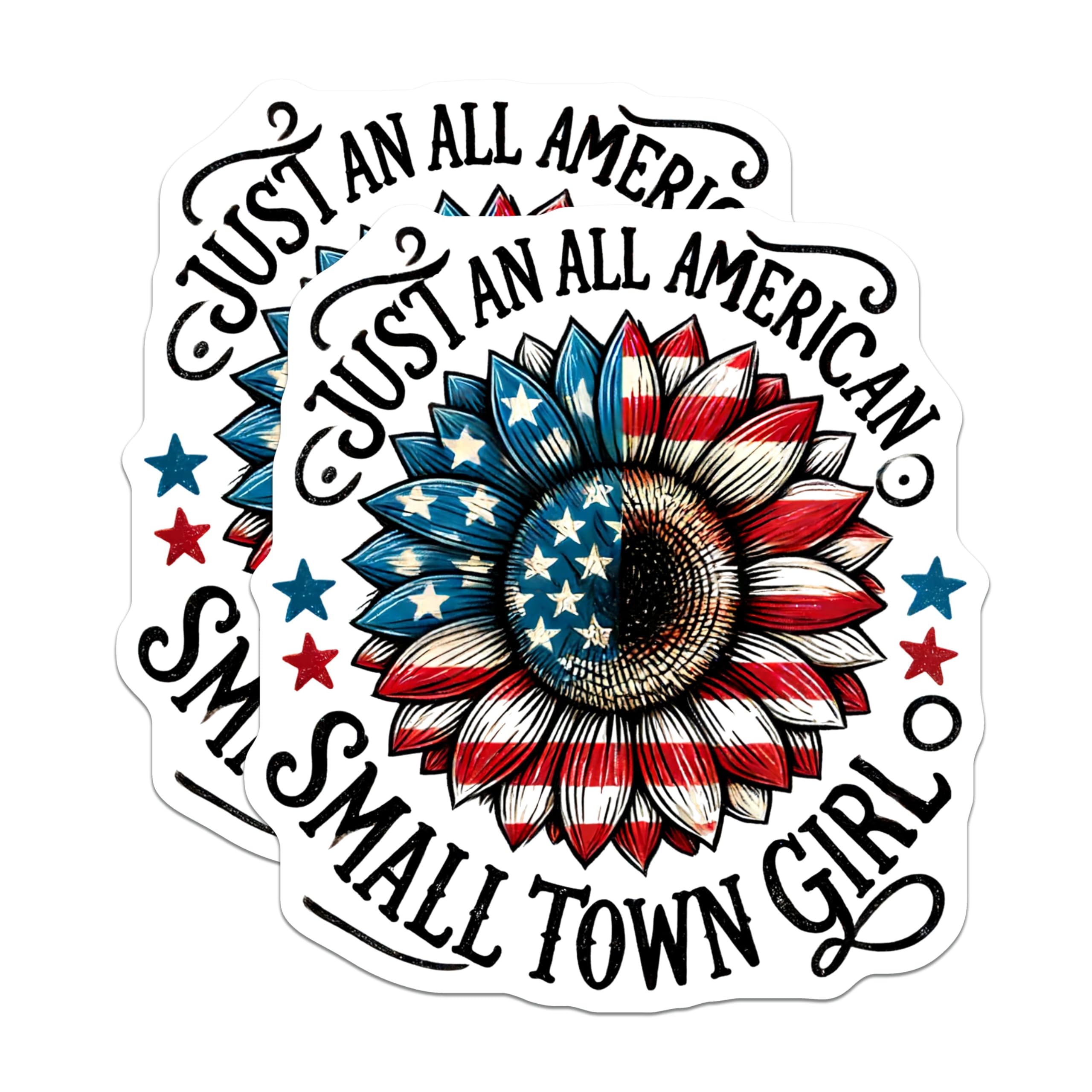 (2 Pack) Just an All American Small Town Girl Magnets - Patriotic Sunflower - Independence Day - 5" On Longest Side - for Cars, Fridges, Toolboxes - Made in USA - MAG7869
