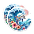 (2 Pack) Dolphin Hibiscus Stickers - Ocean Wave Stickers - Mandala Art Stickers - 5" On Longest Side - Sticks to Smooth Flat Surfaces - Made in USA - BMCS9485