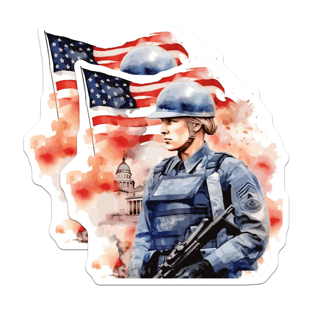 (2 Pack) American Soldier Magnets - Female Military Veteran Art - USA Flag National Pride Decor - Patriotic Tribute Magnets - 5 Inches On Longest Side - Thick Durable Magnet - Made in USA - MAG21853