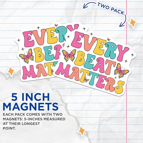 (2 Pack) Every Beat Matters Magnets Magnets - Inspirational Butterfly Decor for Fridge - 5" On Longest Side - Made in USA - Sticks to Refrigerators & Metal Surfaces - MAG9148