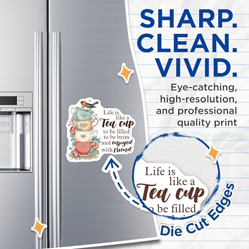 (2 Pack) Tea Cup Stack Magnets - Inspirational Quote - Bird and Flowers - Motivational Magnet - 5" On Longest Side - for Cars, Fridges, Toolboxes - Made in USA - MAG3729