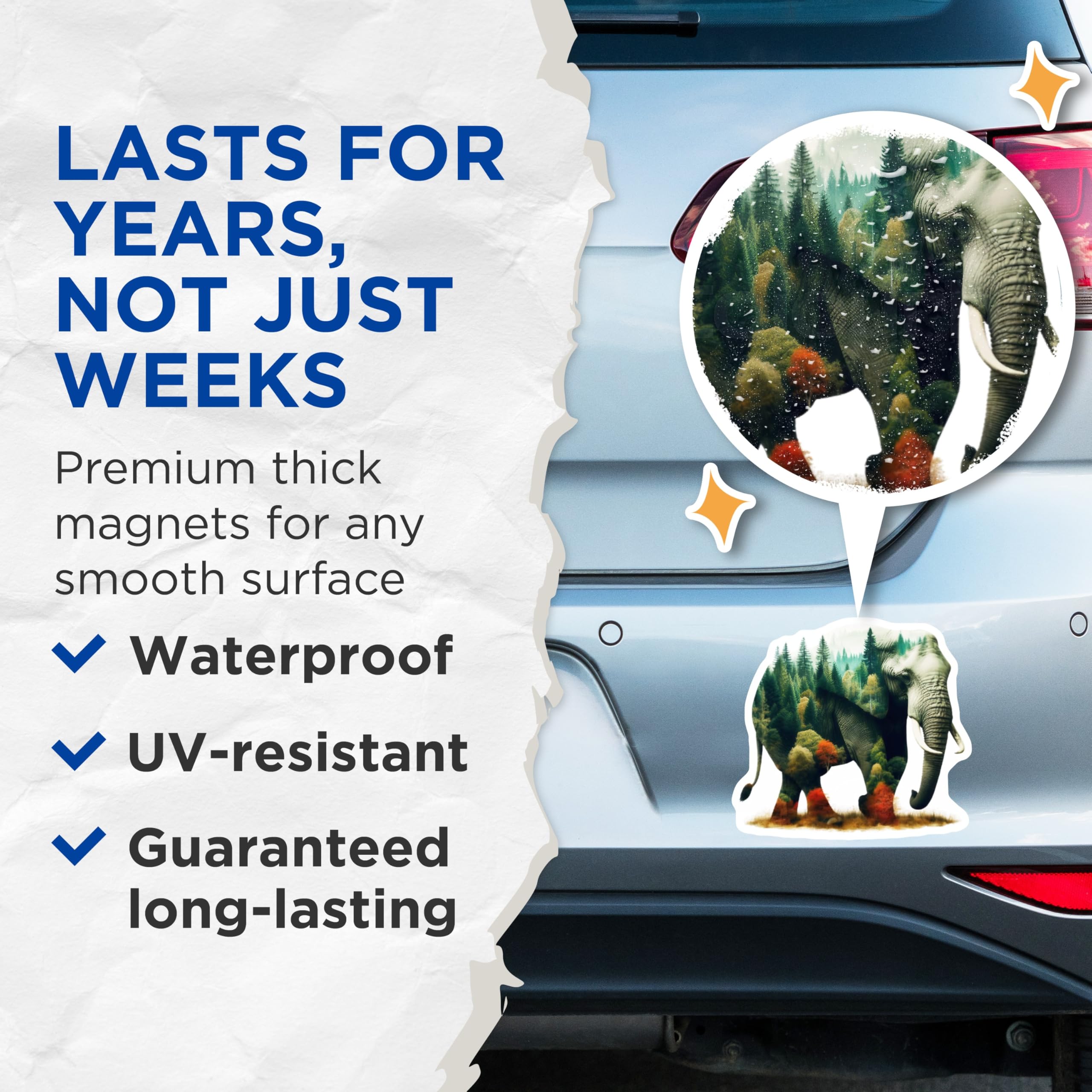 (2 Pack) Elephant Landscape Magnets - Forest Animal Decor - Nature Fridge Magnets - 5" On Longest Side - Premium Magnet - for Cars, Refrigerators, Toolboxes, Lockers - Made in USA - MAG15015