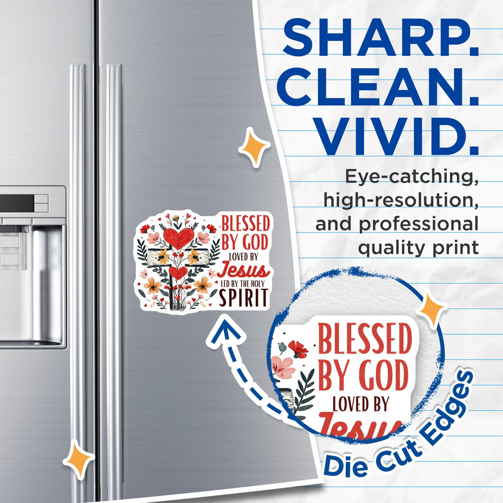 (2 Pack) Blessed By God Magnets - Christian Religious Decor - Faith Statement Affirmation - 5 Inches On Longest Side - Thick Durable Magnet - Made in USA - MAG26934