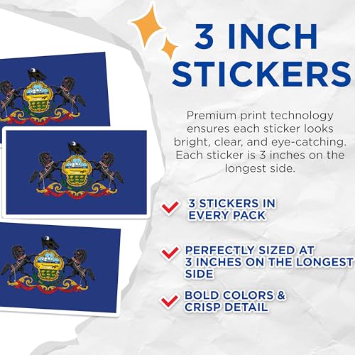 (3 Pack) Pennsylvania Flag Decals - State Pride - Laptop Decal - 3 Inches On Longest Side - Easy Peel & Apply - Made in USA - 3MCS0210