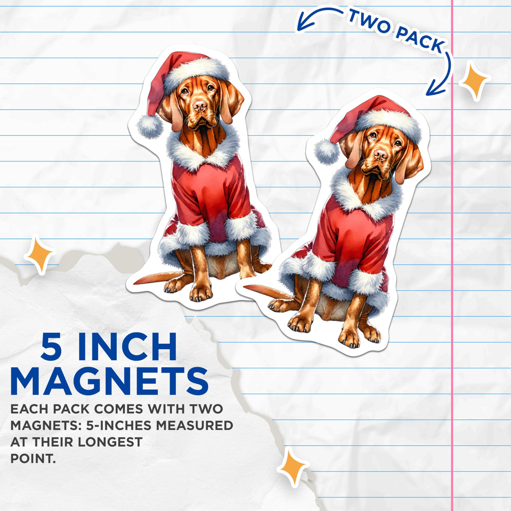 (2 Pack) Christmas Vizsla Magnets - Santa Dog Refrigerator Decor - Holiday Pet Lover Home Accent - 5 Inches On Longest Side - Thick Durable Magnet - Made in USA - MAG29365