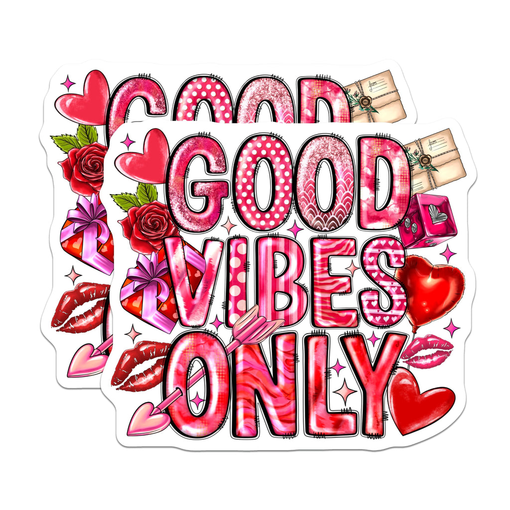 (2 Pack) Good Vibes Only Magnets - Pink Valentine Decor - Aesthetic Fridge Locker Accent - Positive Quote - 5 Inches On Longest Side - Thick Durable Magnet - Made in USA - MAG25871