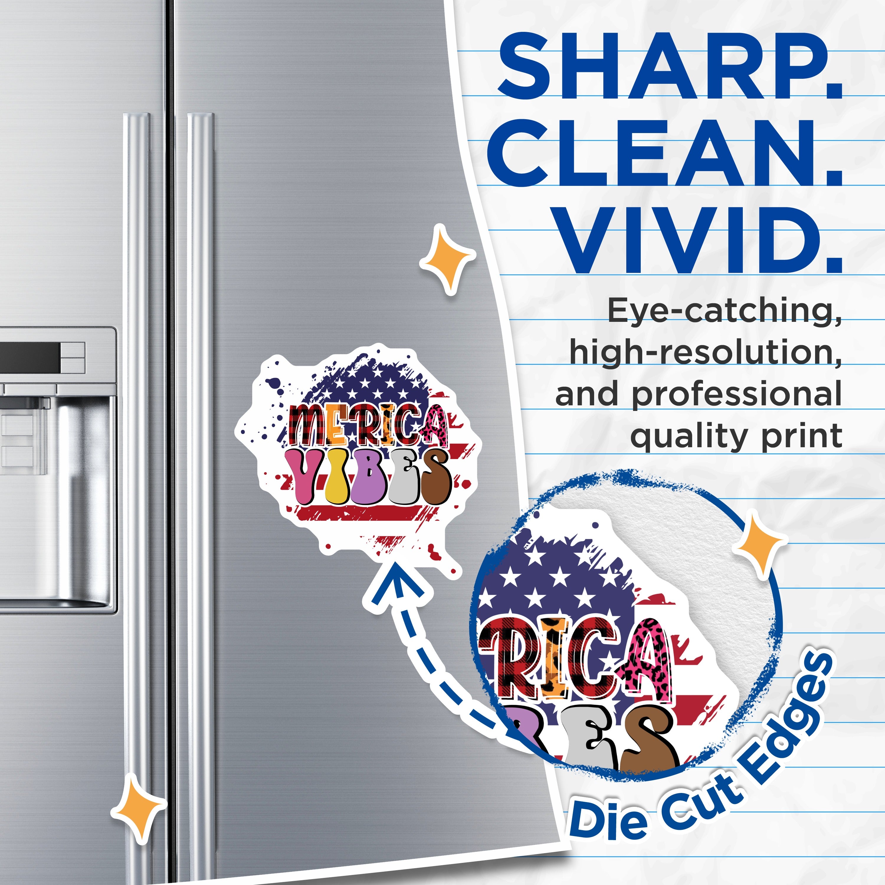 (2 Pack) Merica Vibes Magnets - Distressed American Flag Art - Patriotic USA Decor for Fridge - Fourth of July Decoration - 5 Inches On Longest Side - Thick Durable Magnet - Made in USA - MAG36214