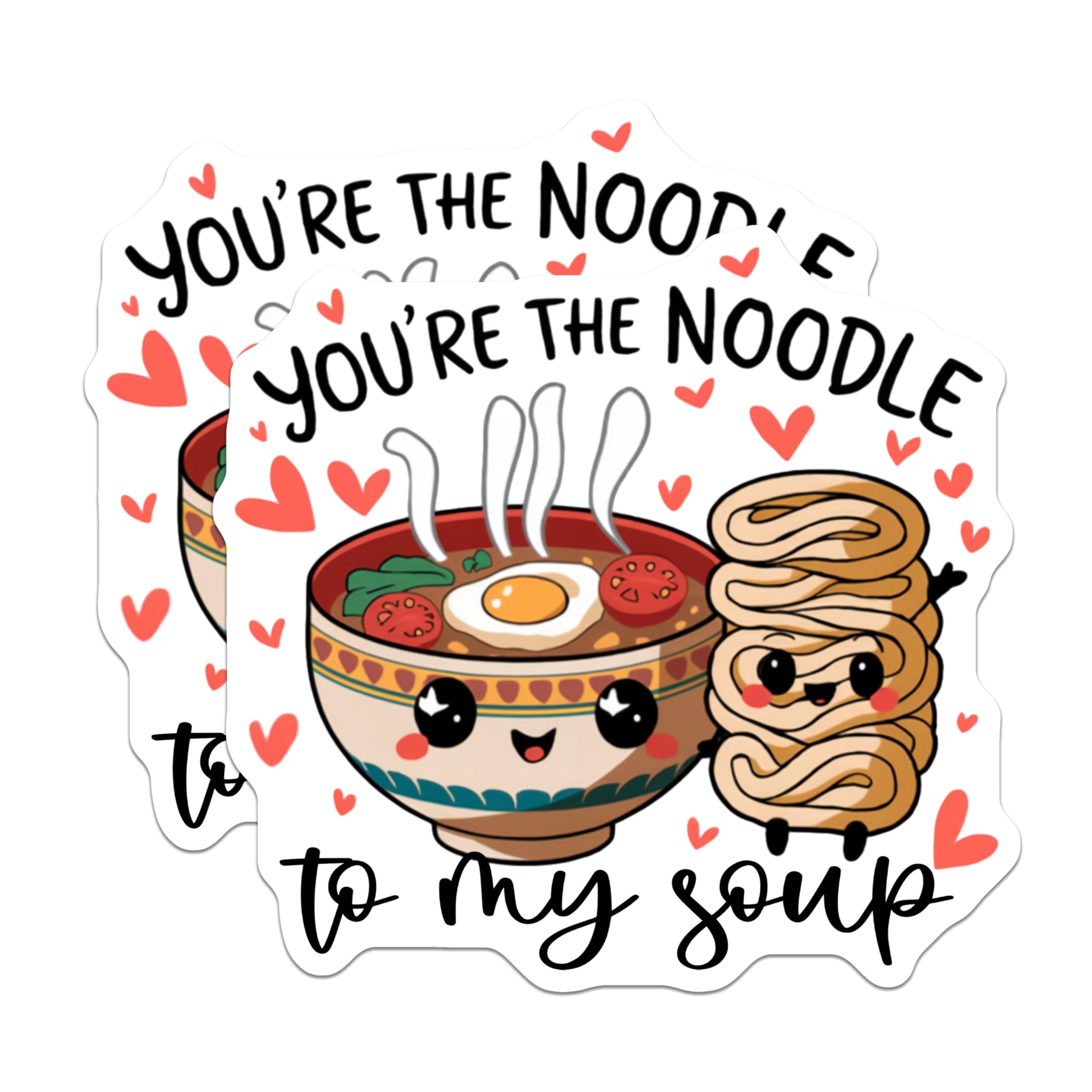 (2 Pack) Cute Food Stickers - Kawaii Ramen Stickers - Fun Noodle Stickers - 5" On Longest Side - Sticks to Smooth Flat Surfaces - Made in USA - BMCS5221