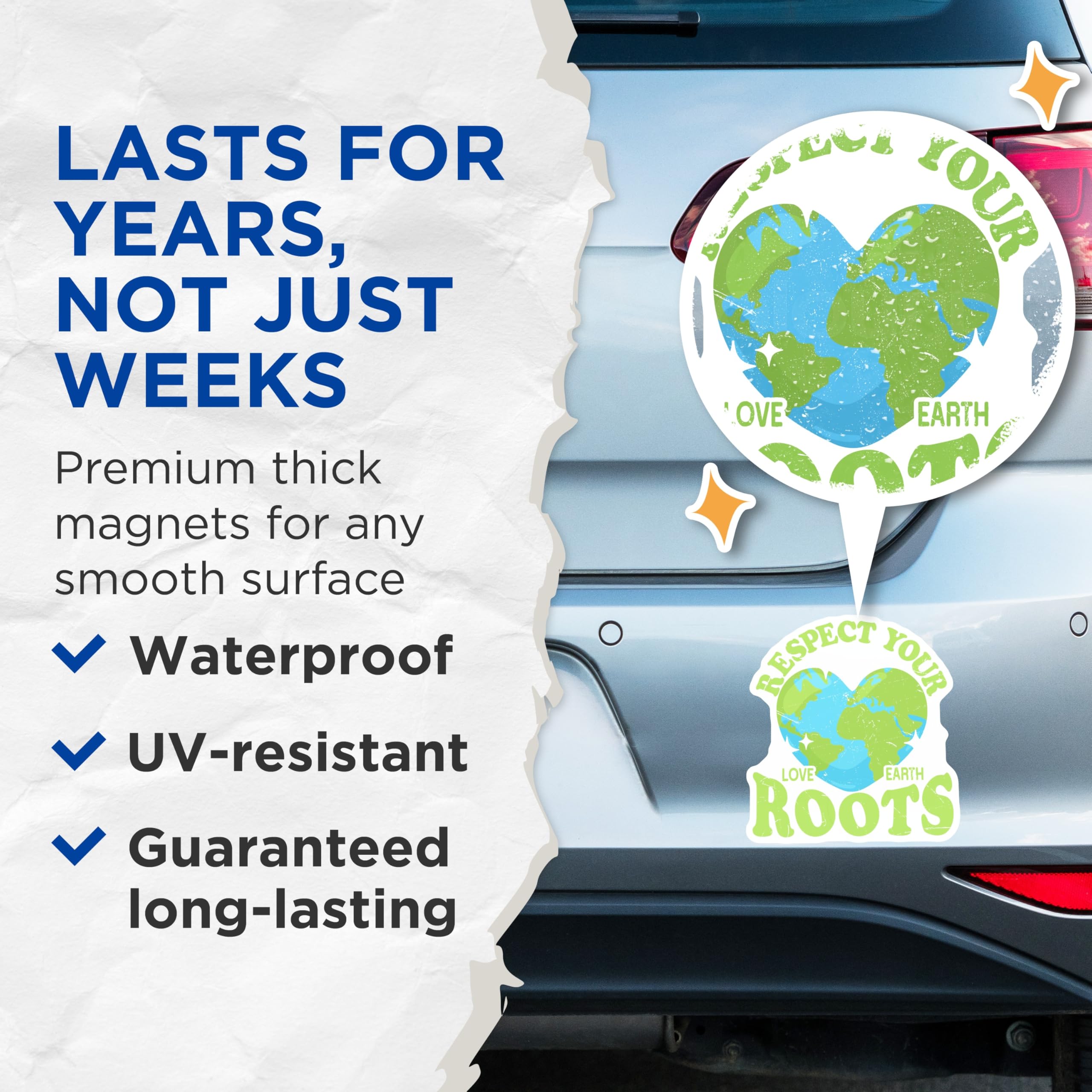 (2 Pack) Respect Your Earth Magnets - Love Your Roots Planet - Environmental Awareness Decor - 5 Inches On Longest Side - Thick Durable Magnet - Made in USA - MAG20772
