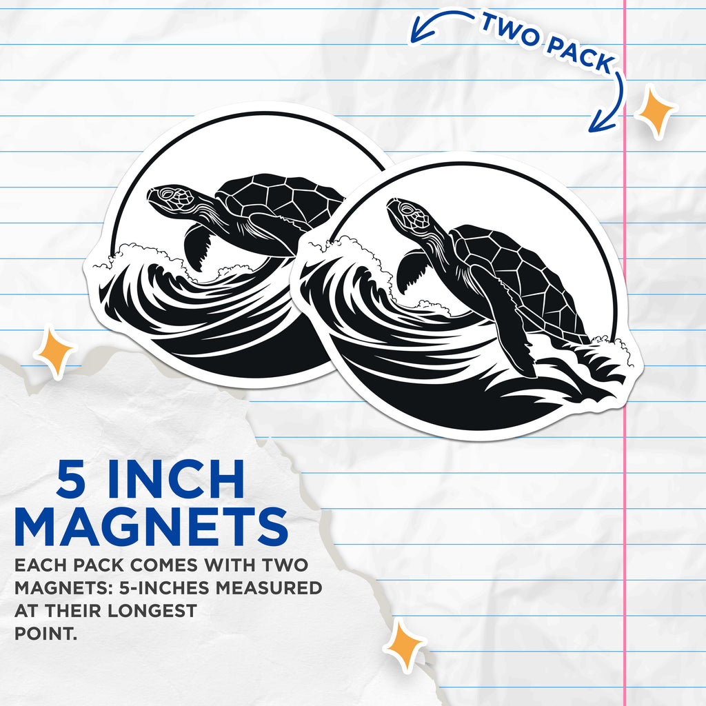 (2 Pack) Sea Turtle Magnets - Ocean Waves Decor - Marine Life Fridge Accents - 5 Inches On Longest Side - Thick Durable Magnet - Made in USA - MAG39962