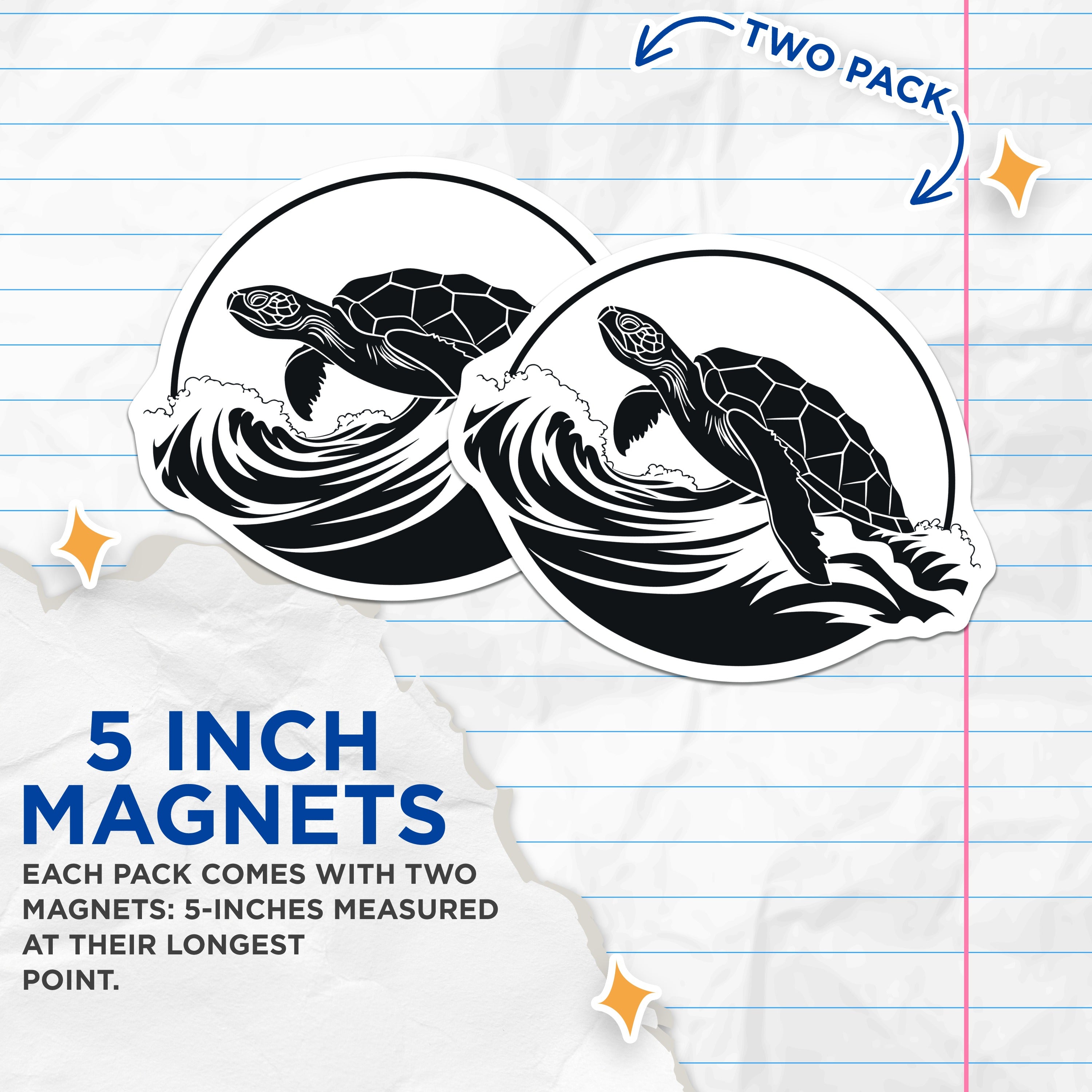 (2 Pack) Sea Turtle Magnets - Ocean Waves Decor - Marine Life Fridge Accents - 5 Inches On Longest Side - Thick Durable Magnet - Made in USA - MAG39962