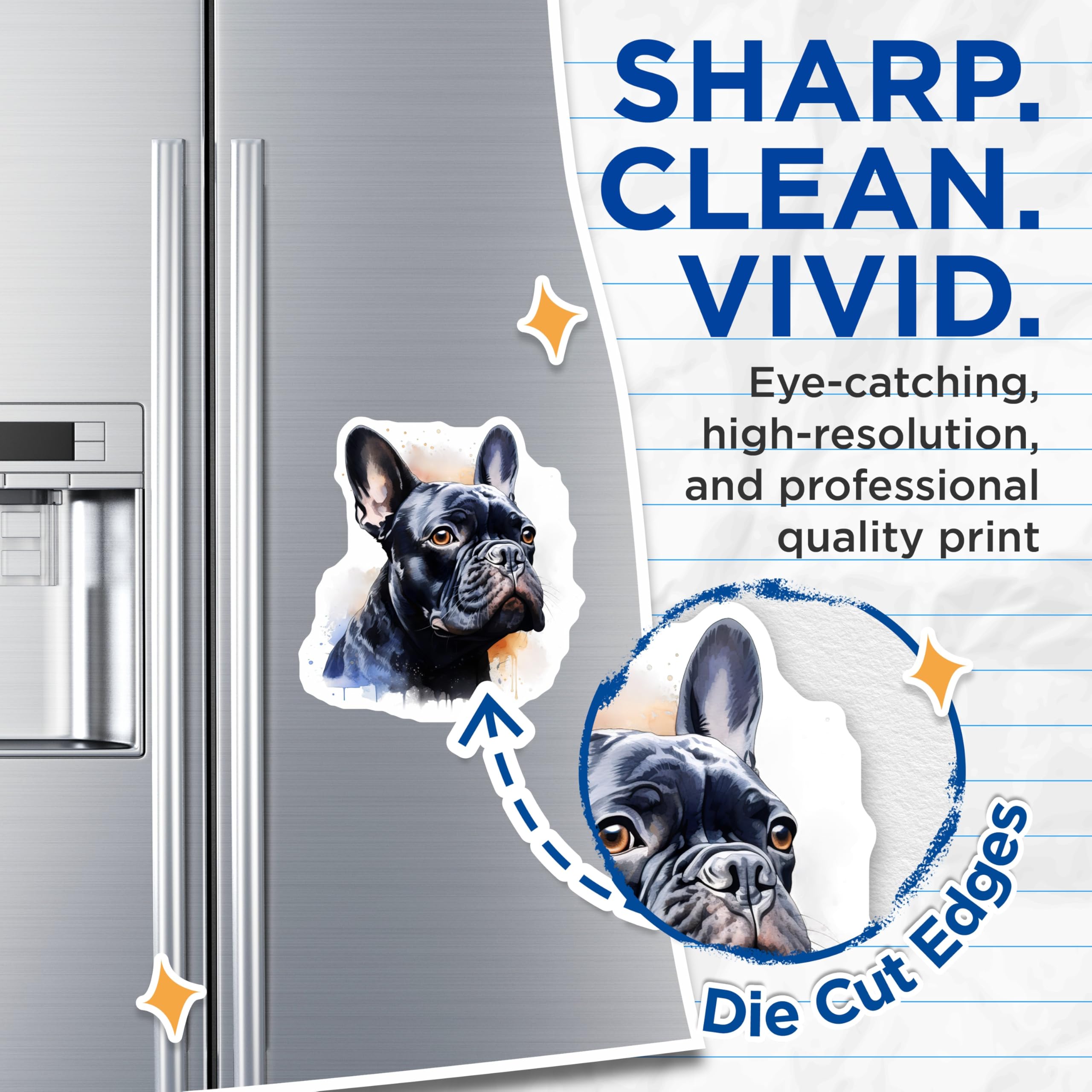 (2 Pack) French Bulldog Magnets - Black Frenchie Decor - Pet Parent Refrigerator Art - 5 Inches On Longest Side - Thick Durable Magnet - Made in USA - MAG30655