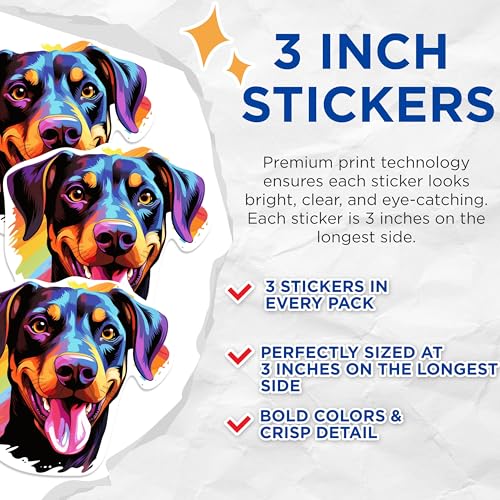 (3 Pack) Doberman Decals - Dog Breed Stickers - Laptop Decals - 3 Inches On Longest Side - Easy Peel & Apply - Made in USA - 3MCS0723