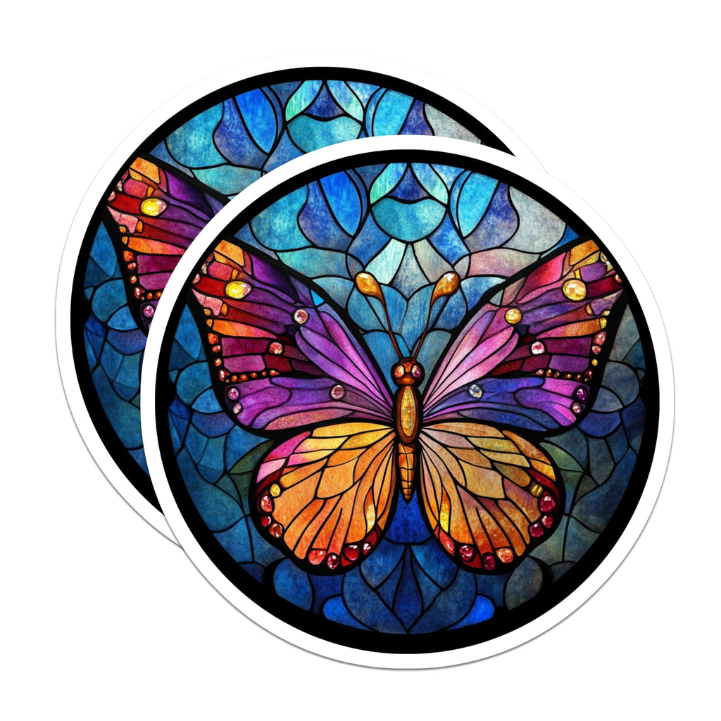(2 Pack) Stained Glass Butterfly Magnets - Colorful Fridge Decor - Nature Inspired Art Accent - 5 Inches On Longest Side - Thick Durable Magnet - Made in USA - MAG25353