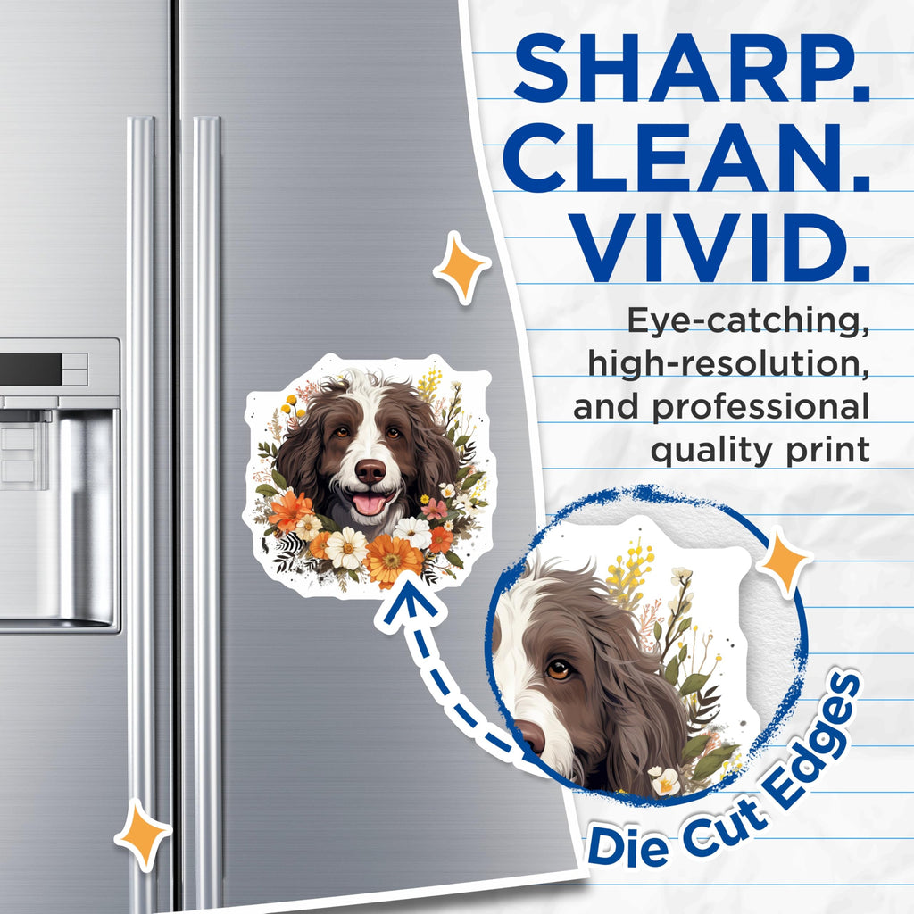 (2 Pack) Springer Spaniel Dog Magnets - Floral Pet Portrait - Dog Mom Refrigerator Decor - 5 Inches On Longest Side - Thick Durable Magnet - Made in USA - MAG24179