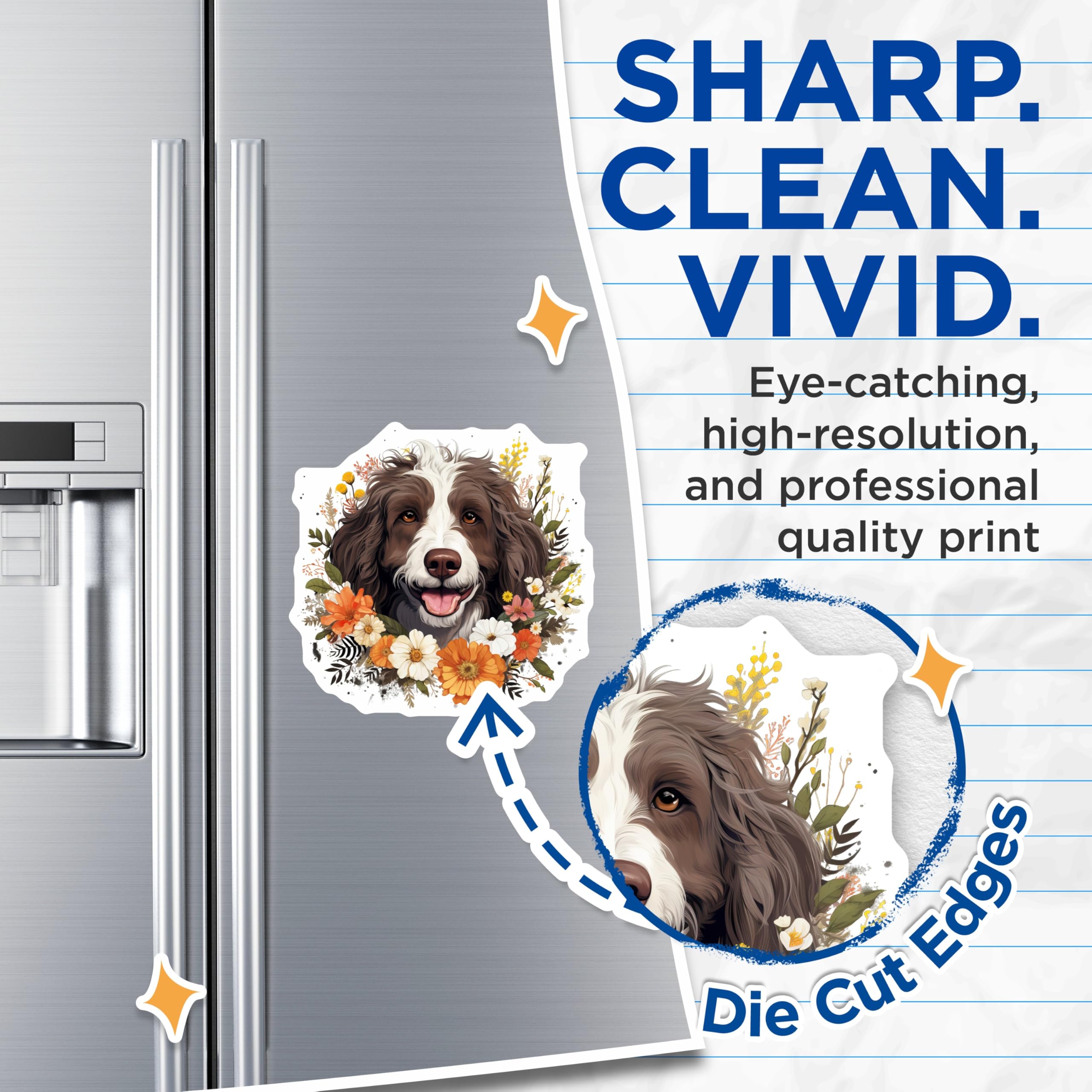 (2 Pack) Springer Spaniel Dog Magnets - Floral Pet Portrait - Dog Mom Refrigerator Decor - 5 Inches On Longest Side - Thick Durable Magnet - Made in USA - MAG24179